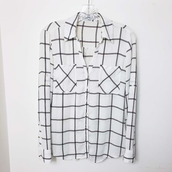 Express Tops - Express Women's White Portofino Button Down Long Sleeve Shirt Top Blouse
